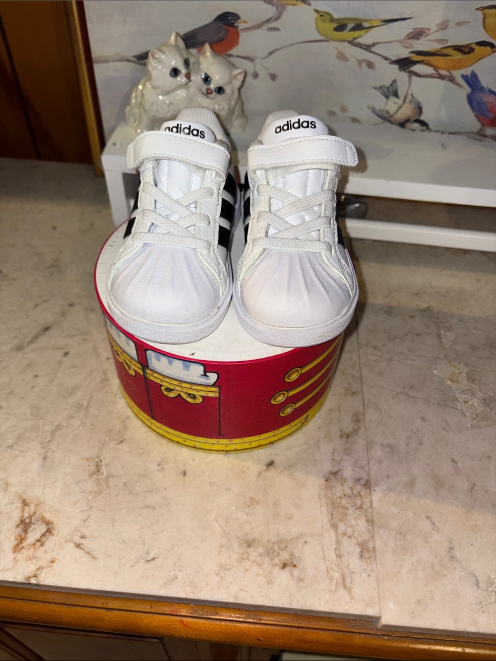 adidas Kids White Sneakers with Black Stripes